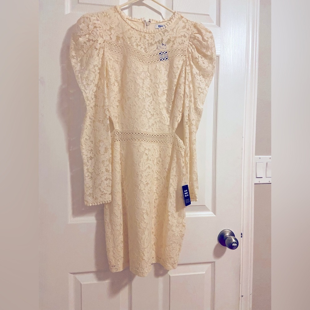 EXPRESS Ivory Cutout Lace Long Sleeve Dress